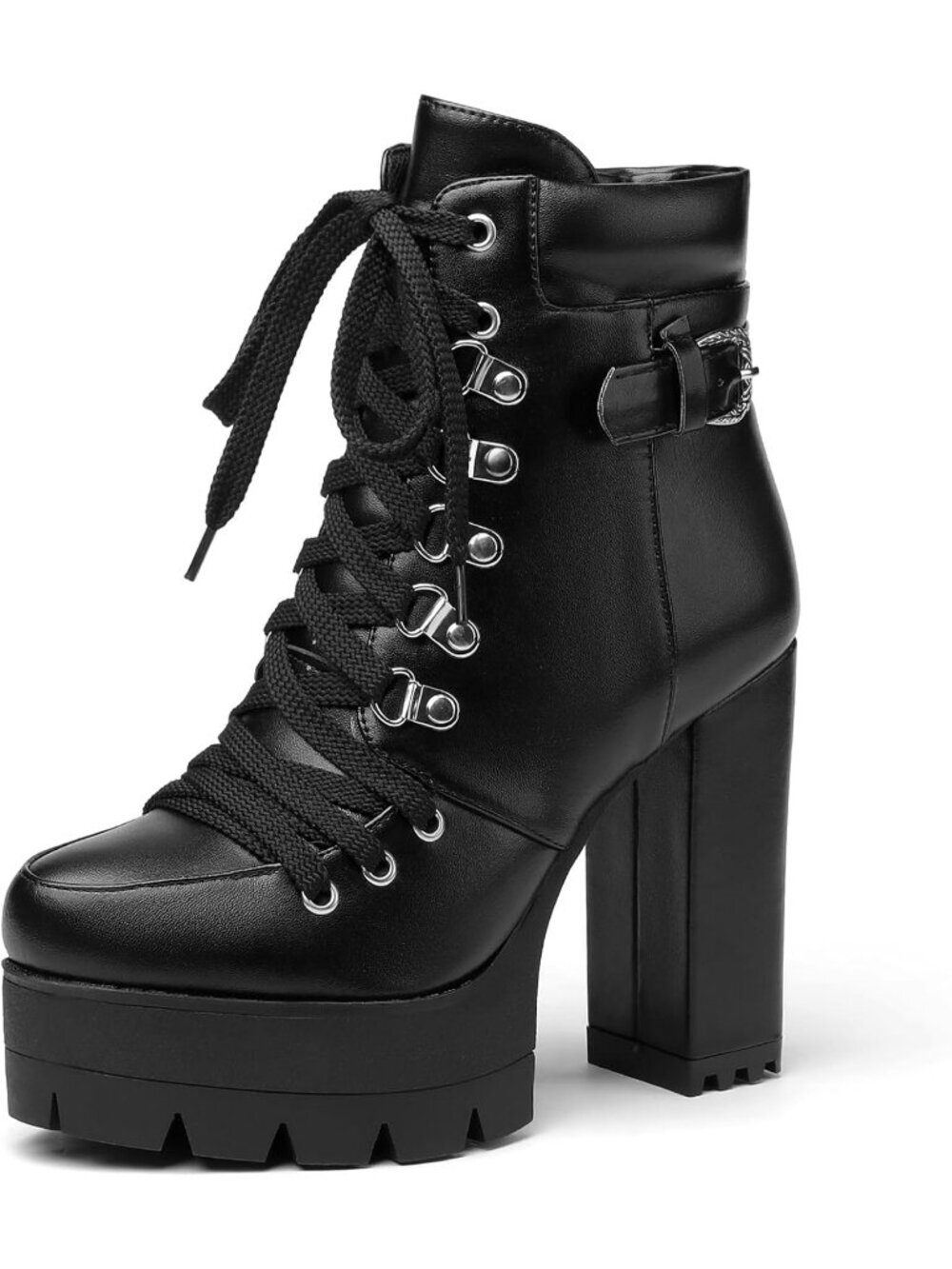 Women's Sexy High Heel Black Suede Platform Lace Up Round Toe Zip Ankle Boot